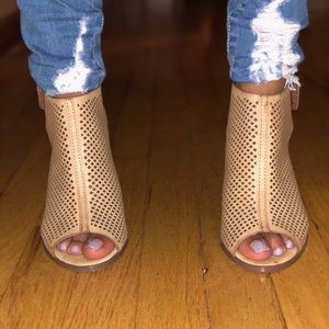 Cute Tan peep toe and heel booties